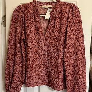 LOFT Women's Mauve Patterned Blouse